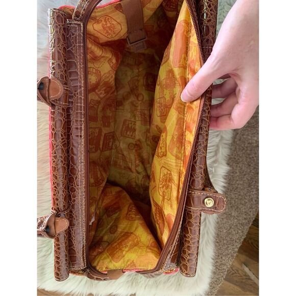 Samantha Brown Dowel Weekender Travel  Work Tote Bag Red Croco Embossed - Picture 8 of 15